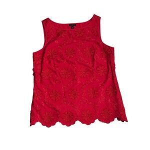 Talbots Red Embroidered Flower Scalloped Hem Sleeveless Top Women's Size S